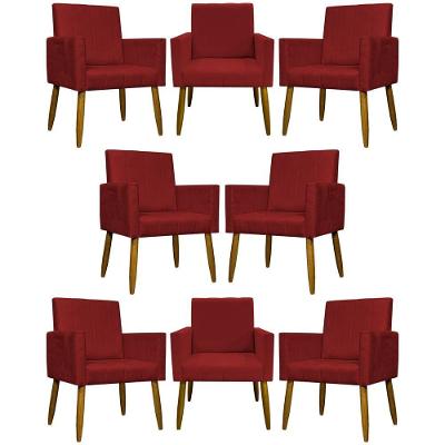Kit 8 Poltronas Decorativas Mari Pé Palito Castanho - Vermelho Suede
