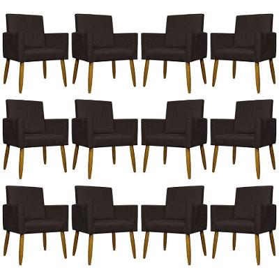 Kit 12 Poltronas Decorativas Mari Pé Palito Castanho - Marrom Suede