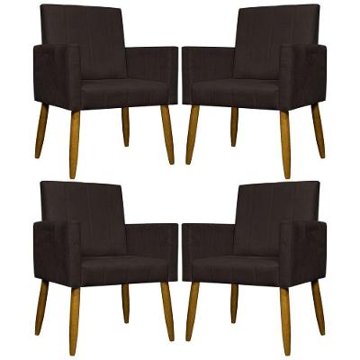 Kit 4 Poltronas Decorativas Mari Suede Pé Palito Castanho - Marrom Suede