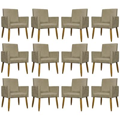 Kit 12 Poltronas Decorativas Mari Pé Palito Castanho - Nude Suede