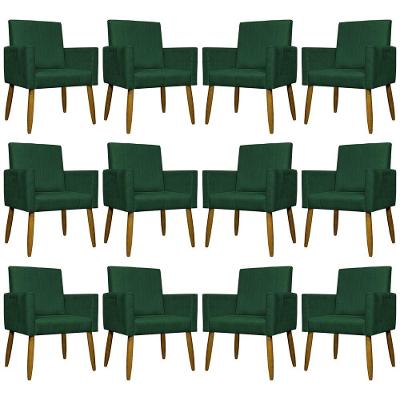 Kit 12 Poltronas Decorativas Mari Pé Palito Castanho - Verde Suede