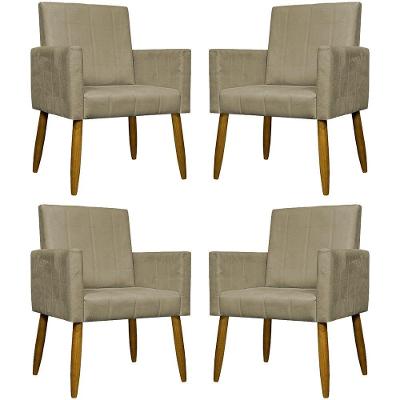 Kit 4 Poltronas Decorativas Mari Suede Pé Palito Castanho - Nude Suede