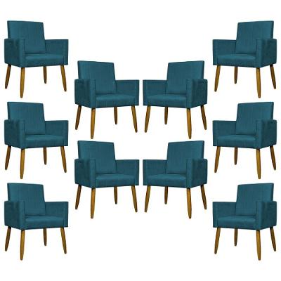 Kit 10 Poltronas Decorativas Mari Pé Palito Castanho - Azul-marinho Suede