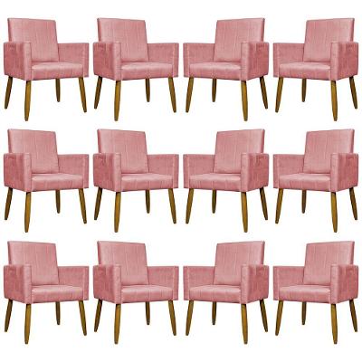 Kit 12 Poltronas Decorativas Mari Pé Palito Castanho - Rosê Suede