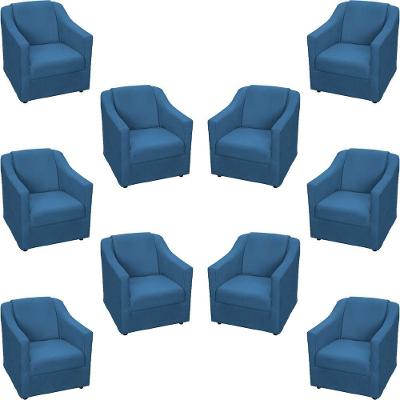 Kit 10 Poltronas Decorativa Mila Pé De Plástico Cromado - Azul-marinho Suede