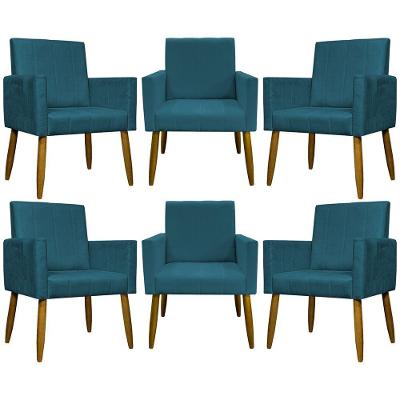 Kit 6 Poltronas Decorativas Mari - Azul-marinho Suede