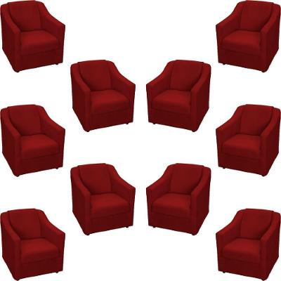 Kit 10 Poltronas Decorativa Mila Pé De Plástico Cromado - Bordô Suede