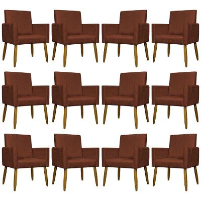 Kit 12 Poltronas Decorativas Mari Pé Palito Castanho - Terracota Suede