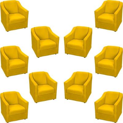 Kit 10 Poltronas Decorativa Mila Pé De Plástico Cromado - Amarelo Suede