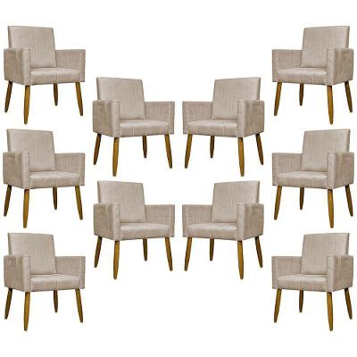 Kit 10 Poltronas Decorativas Mari Pé Palito Castanho - Bege Suede