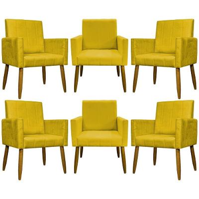 Kit 6 Poltronas Decorativas Mari - Amarelo Suede