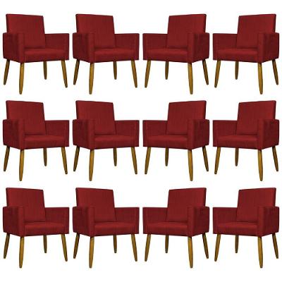 Kit 12 Poltronas Decorativas Mari Pé Palito Castanho - Vermelho Suede