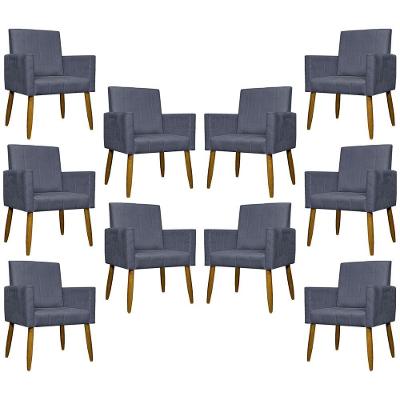 Kit 10 Poltronas Decorativas Mari Pé Palito Castanho - Cinza Suede