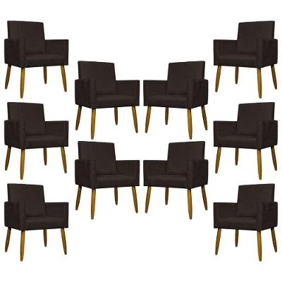 Kit 10 Poltronas Decorativas Mari Pé Palito Castanho - Marrom Suede