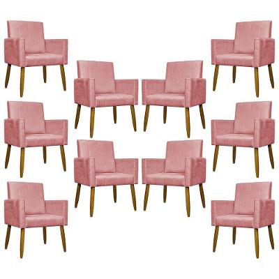 Kit 10 Poltronas Decorativas Mari Pé Palito Castanho - Rosê Suede