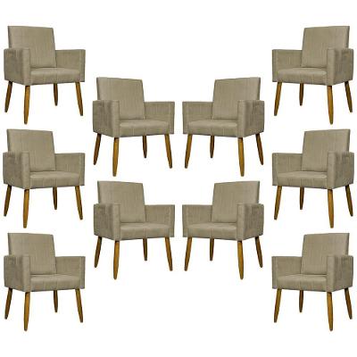 Kit 10 Poltronas Decorativas Mari Pé Palito Castanho - Nude Suede