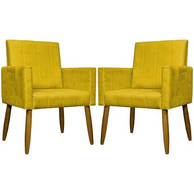 Kit 2 Poltronas Decorativas Mari Suede Pé Palito - Amarelo Suede