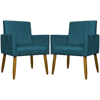 Kit 2 Poltronas Decorativas Mari Suede Pé Palito - Azul-marinho Suede