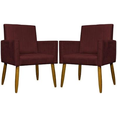 Kit 2 Poltronas Decorativas Mari Suede Pé Palito - Bordô Suede