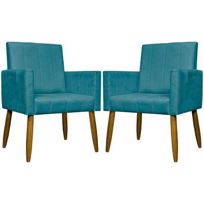 Kit 2 Poltronas Decorativas Mari Suede Pé Palito - Azul-turquesa Suede
