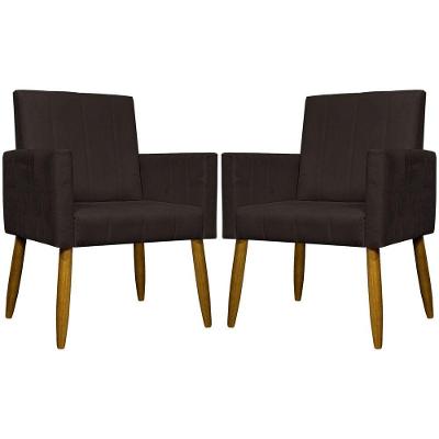 Kit 2 Poltronas Decorativas Mari Suede Pé Palito - Marrom Suede