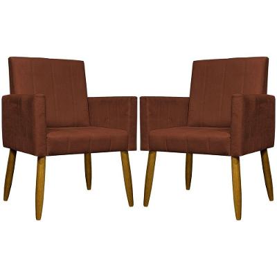 Kit 2 Poltronas Decorativas Mari Suede Pé Palito - Terracota Suede