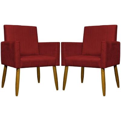 Kit 2 Poltronas Decorativas Mari Suede Pé Palito - Vermelho Suede