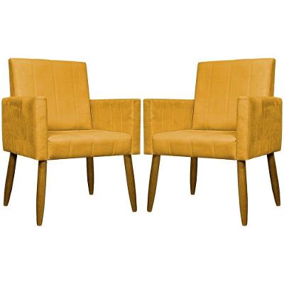 Kit 2 Poltronas Decorativas Mari Suede Pé Palito - Mostarda Suede