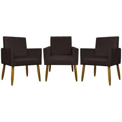 Kit 3 Poltronas Decorativas Confortáveis Mari - Marrom Suede