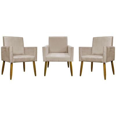 Kit 3 Poltronas Decorativas Confortáveis Mari - Bege Suede