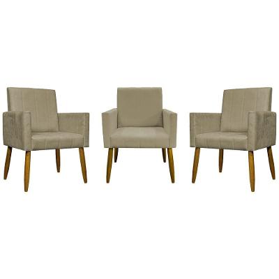 Kit 3 Poltronas Decorativas Confortáveis Mari - Nude Suede