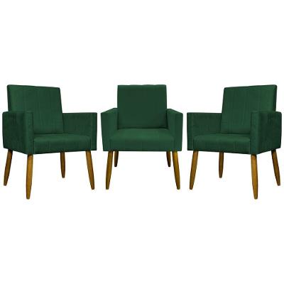 Kit 3 Poltronas Decorativas Confortáveis Mari - Verde Suede