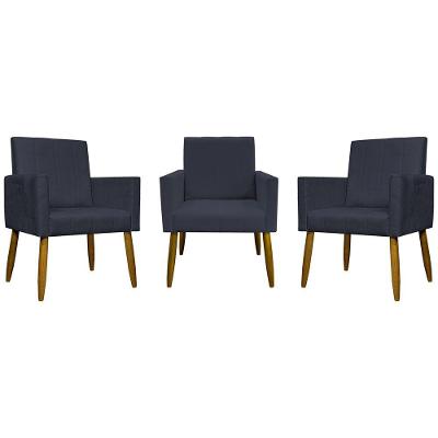 Kit 3 Poltronas Decorativas Confortáveis Mari - Preto Suede