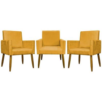 Kit 3 Poltronas Decorativas Confortáveis Mari - Mostarda Suede