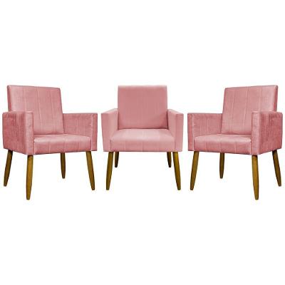 Kit 3 Poltronas Decorativas Confortáveis Mari - Rosê Suede