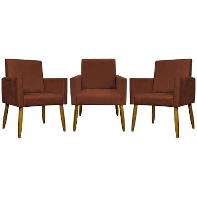 Kit 3 Poltronas Decorativas Confortáveis Mari - Terracota Suede