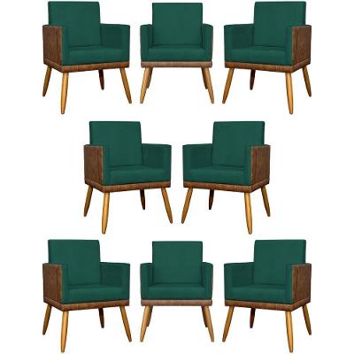 Kit 8 Poltronas Decorativas Modernas Para Recepção Lis Corino Pé 30 Cm - Verde Suede Corino