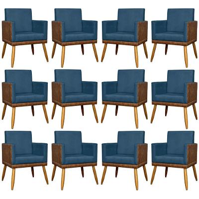 Kit 12 Poltronas Decorativas Para Escritório Lis Corino e Pé Palito - Azul-marinho Suede Corino