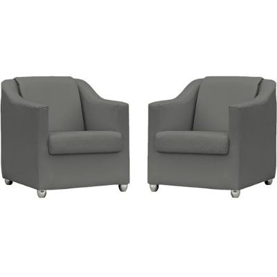 Kit 2 Poltronas Mila Corino Cores Pé De Plástico Cromado - Cinza Corino