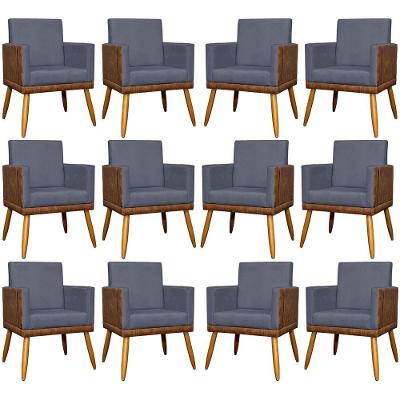 Kit 12 Poltronas Decorativas Para Escritório Lis Corino e Pé Palito - Cinza Suede Corino