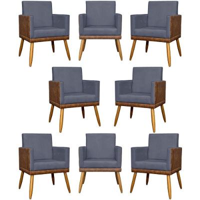 Kit 8 Poltronas Decorativas Modernas Para Recepção Lis Corino Pé 30 Cm - Cinza Suede Corino