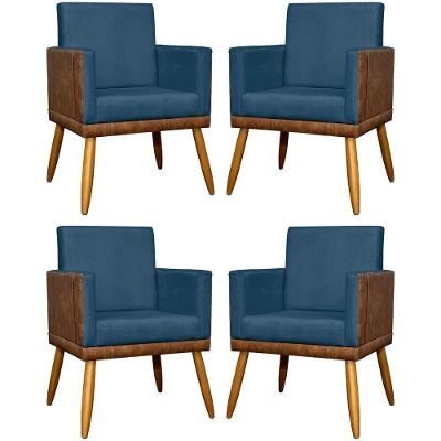 Kit 4 Poltronas Modernas Lis Corino e Pé 30cm - Marrom Suede