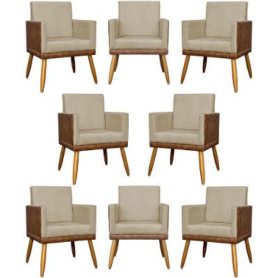 Kit 8 Poltronas Decorativas Modernas Para Recepção Lis Corino Pé 30 Cm - Nude Suede Corino