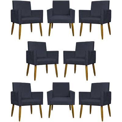 Kit 8 Poltronas Decorativas Mari Pé Palito Castanho - Preto Suede