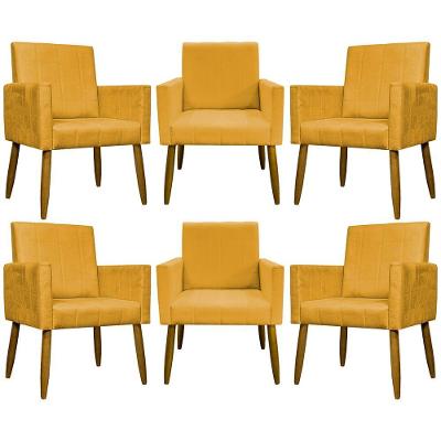 Kit 6 Poltronas Decorativas Mari - Mostarda Suede