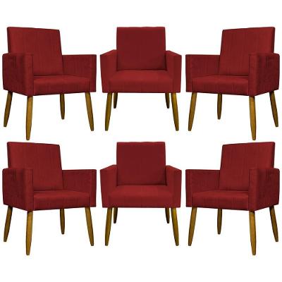 Kit 6 Poltronas Decorativas Mari - Vermelho Suede