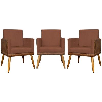 Kit 3 Poltronas Decorativas Lis Corino e Pé Palito - Terracota Suede Corino