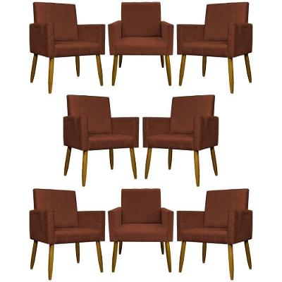 Kit 8 Poltronas Decorativas Mari Pé Palito Castanho - Terracota Suede