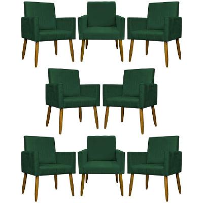Kit 8 Poltronas Decorativas Mari Pé Palito Castanho - Verde Suede
