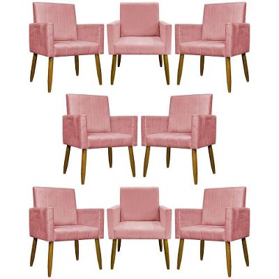 Kit 8 Poltronas Decorativas Mari Pé Palito Castanho - Rosê Suede